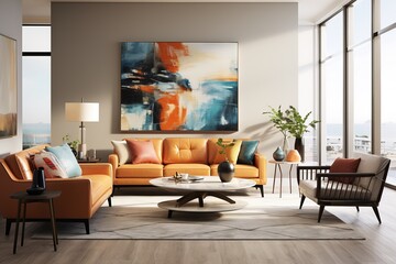 Contemporary Fusion: Create an image of a modern living room where various design styles harmoniously converge, showcasing the art of mixing diverse furniture and decor.