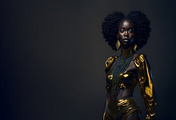 Beautiful black woman with stunning golden outfit