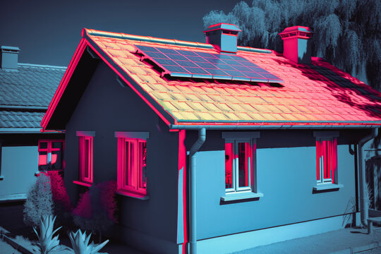 Thermal imaging equipment for inspection of photovoltaic systems of a house, IR testing on a house
