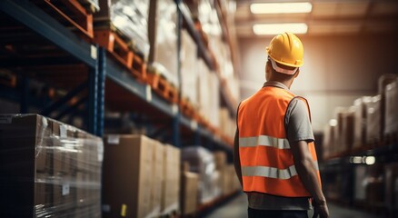 Diligence in the Warehouse: Asian Worker with Carton. Generative ai