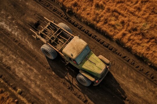 a view of a farm vehicle from above. Generative AI