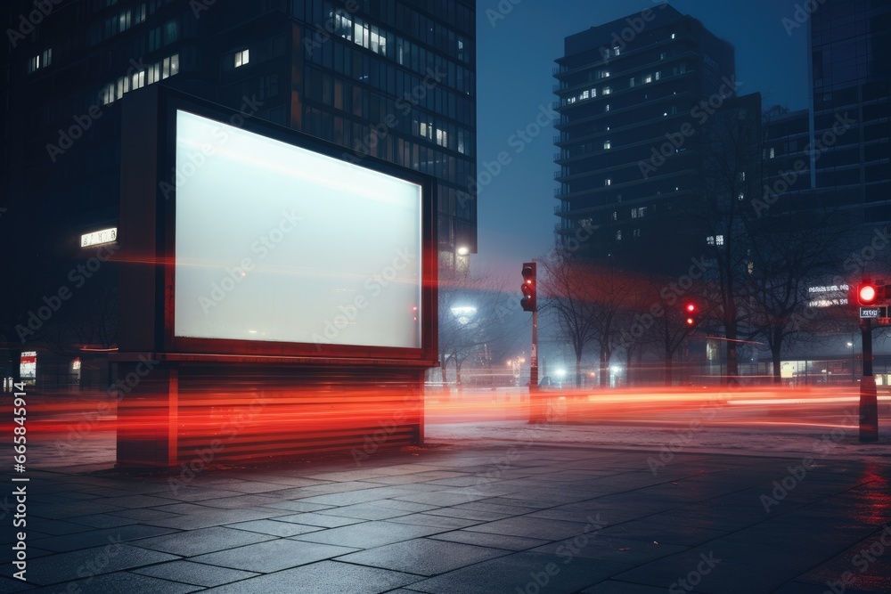 Poster Capture Attention with This Modern Blank Billboard Mockup on a Busy Urban Street, Ideal for Displaying Your Marketing Message at Night