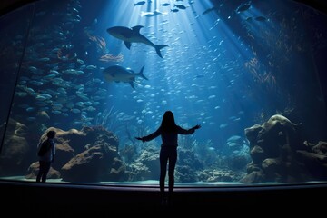 Explore the Beautiful Underwater World , Where a Diverse Array of Marine Life Thrives in a Captivating Underwater Tunnel - obrazy, fototapety, plakaty