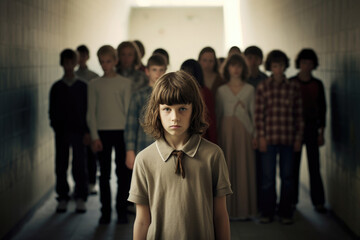 Fototapeta premium Invisible to his classmates, a young boy bears the weight of neglect and isolation