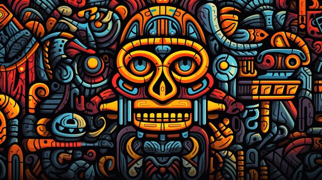 art print illustration of skull of the aztec gods. Fantasy concept , Illustration painting.