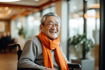 Obraz premium Portrait of a senior man in a wheelchair at the nursing home