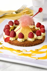 red fruit pie with cream and ice cream