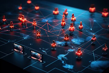 Screen with network topology and threats Cyber Security Data Protection Business Technology Privacy concept