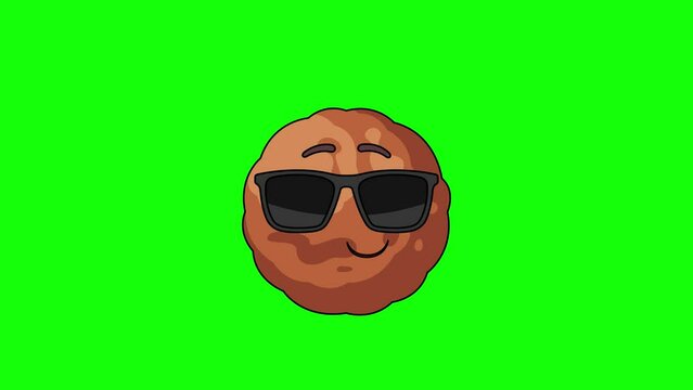 meatball emoji cartoon smiling face with sunglasses, emoticon animation
