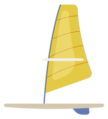 Windsurfer boat with yellow sail. Ship flat icon