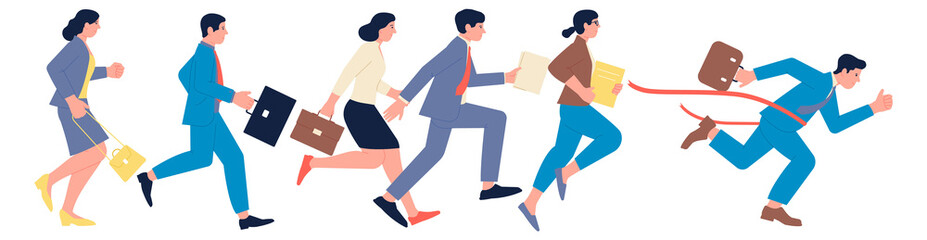 Career race. Corporate workers running. Team competition