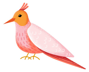 Pink bird character. Textured color animal drawing