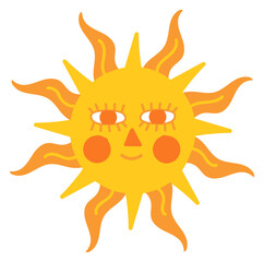 Funny sun character. Heat symbol. Happy summer