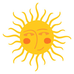 Smiling sun. Funny face summer weather mascot