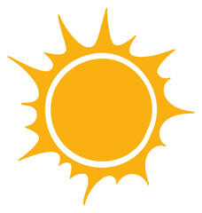 Shining sun symbol. Yellow summer heat icon