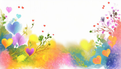 Background of flowers and hearts. Generative AI, 