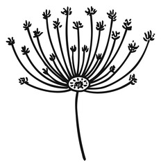 Hand drawn dandelion icon. Black floral seeds