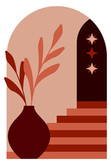 Naklejka premium Moroccan stairs in trendy style. Art bohemian poster