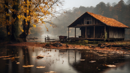 Fototapeta premium A barn by the lake