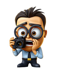 Despondent Photographer Emoji with Camera, 3D Realistic Isolated on a Transparent Background