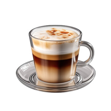 Espresso Macchiato in Glass Cup, Served on Metal Tray Isolated on a Transparent Background
