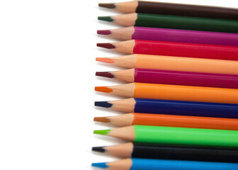 colored pencils on a white background close-up