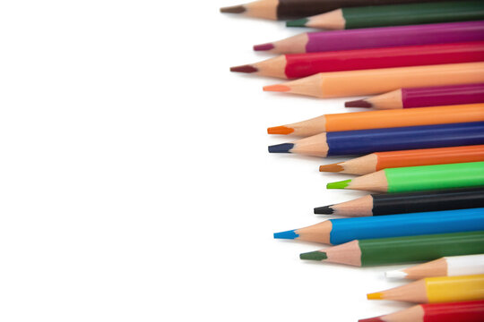 colored pencils on a white background close-up