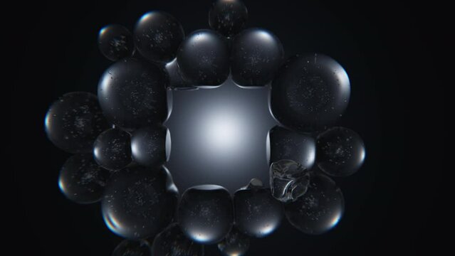 CGI bubbles attached to a black square