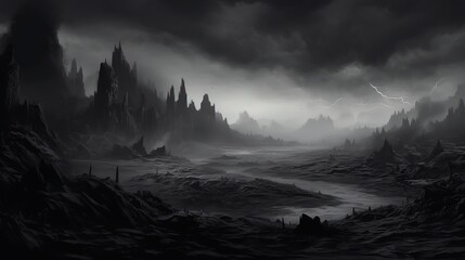 Obraz premium monochrome nature background, concept; minimalism or depression, 16:9, copy space