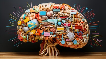 Human brain full of social media messages, 16:9, copy space