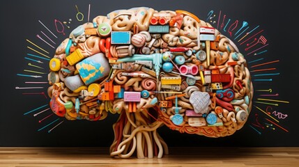 Fototapeta premium Human brain full of social media messages, 16:9, copy space