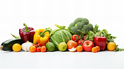 Fototapeta na wymiar plenty of fresh vegetables infrond of a white plain background, healthy food