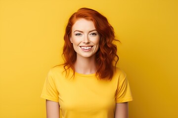 Fototapeta premium Portrait of a young redhead woman smiling. Generative AI.
