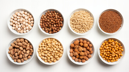 A Variety of Fresh, Healthy cereals on White Background