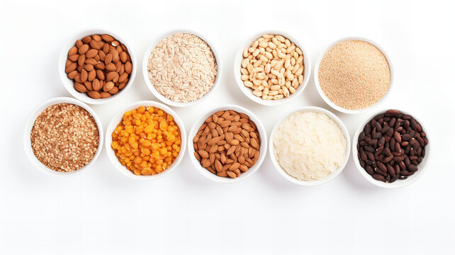 A Variety of Fresh, Healthy Nuts on White Background
