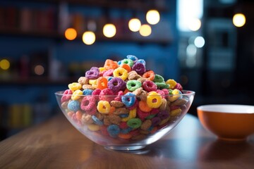 Vibrant Multi-Colored Cereal in a Glossy Bowl