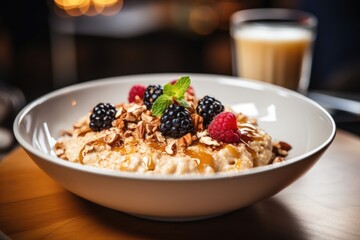 Wholesome Oatmeal Bowl Topped with Fresh Fruit Medley