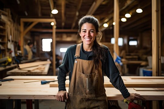 Happy female carpenter at work. © LeitnerR