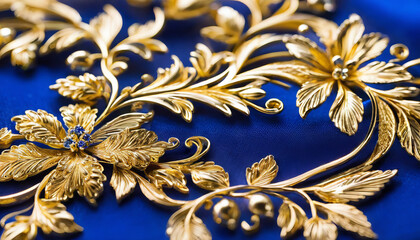 Fototapeta premium Studio macro shot of an Elegant gold and royal blue floral