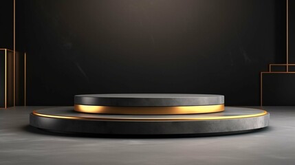 3d render abstract platforms with golden parts. Realistic mock-up for promotion.