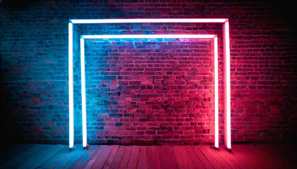 neon light on brick walls that are not plastered background and texture lighting effect red and...