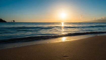 Fototapeta na wymiar ocean sunrise over the tropical sea shore and exotic island beach