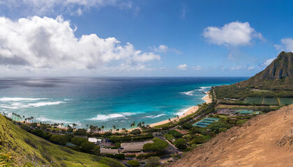 Fototapeta na wymiar panorama of nuluanu pali lookout section of the windward cliff in oahu hawaii islands usa