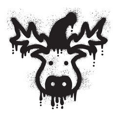 Christmas reindeer graffiti with black spray paint © anakcikal978