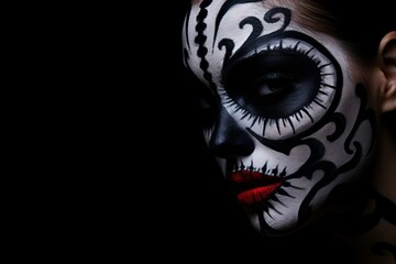 A beautiful woman with halloween or carnival makeup on the face