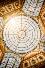 Vertical view of the interior of the Galleria Vittorio Emanuele II in Milan