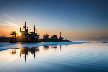 Fototapeta premium boat at sunset