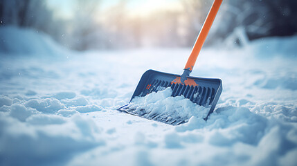 shovel in snow - obrazy, fototapety, plakaty