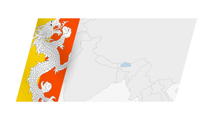 Bhutan map in modern style with flag of Bhutan on left side.