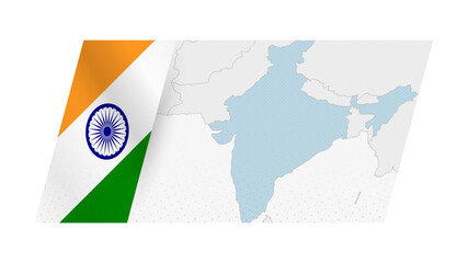 India map in modern style with flag of India on left side.